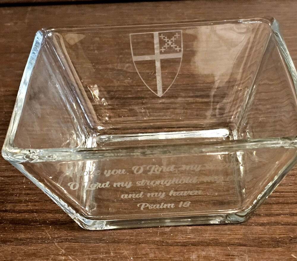 Vintage Tapered Square Glass Bowl Dish Etched Psalm 18 5.5" x 5.5"
